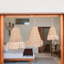 Raffia Boho Lampenschirm – Hängelampe – Pendelleuchte – handgewebte Deckenleuchte mit langen Fransen (3 Größen Ø 30/40/50 cm) KALIMA