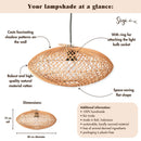 Rattan-Lampenschirm-Boho-Anhänger Licht-natürliche Deckenlampe-Scheibe-förmige Lampe-flaches handgewebte Deckenleuchte (Ø 40 cm) Arana