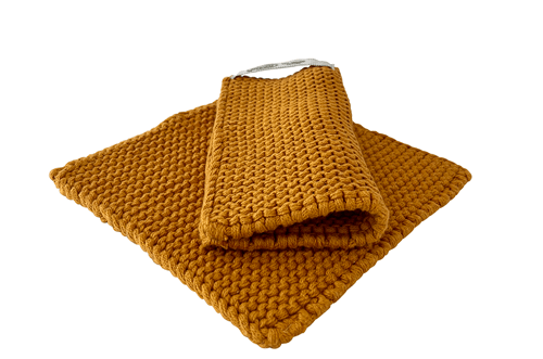 Gestrickte Topflappen aus Baumwolle in verschiedenen Farben - Hochwertig, nachhaltig und stilvoll | Grüner Gedanke