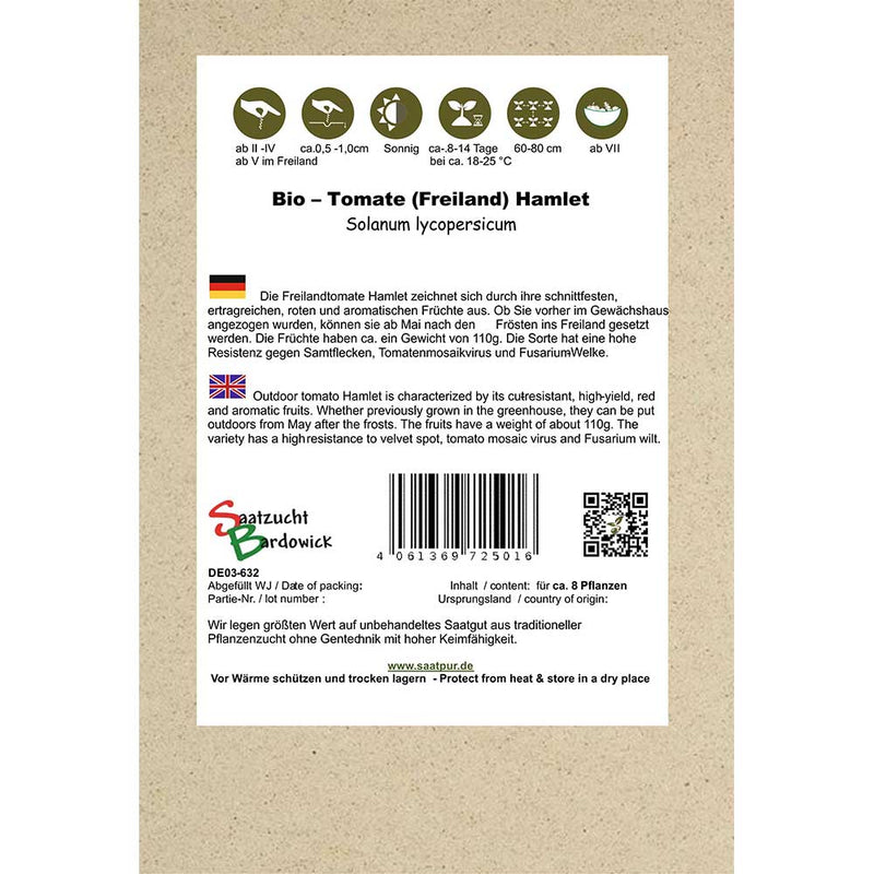 Bio - Gemüsesamen Tomate Hamlet F1 für ca. 8 Pflanzen - Hochwertig, nachhaltig und stilvoll | Grüner Gedanke