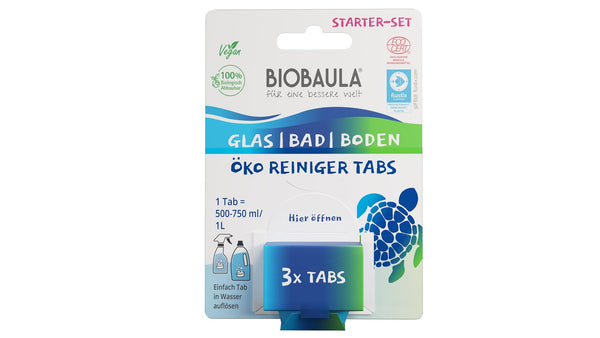 Starterset (Glasreiniger Badreiniger Bodenreiniger) Öko Reiniger Tabs von Biobaula