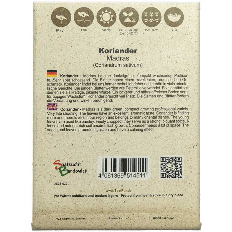 Kräutersamen Koriander Madras für ca. 250 Pflanzen - Hochwertig, nachhaltig und stilvoll | Grüner Gedanke
