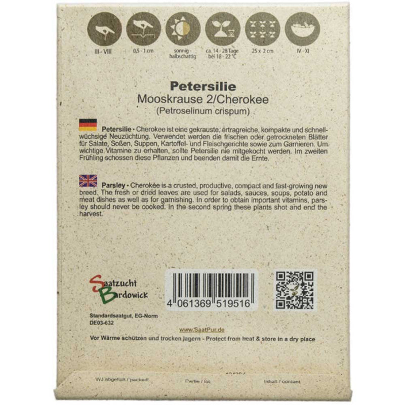 Kräutersamen Petersilie Mooskrause 2 / Cherokee für ca. 300 Pflanzen - Hochwertig, nachhaltig und stilvoll | Grüner Gedanke