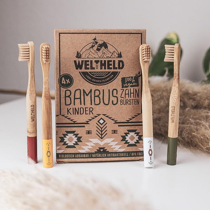 Bambus Zahnbürsten für Kinder 4er Set von Weltheld